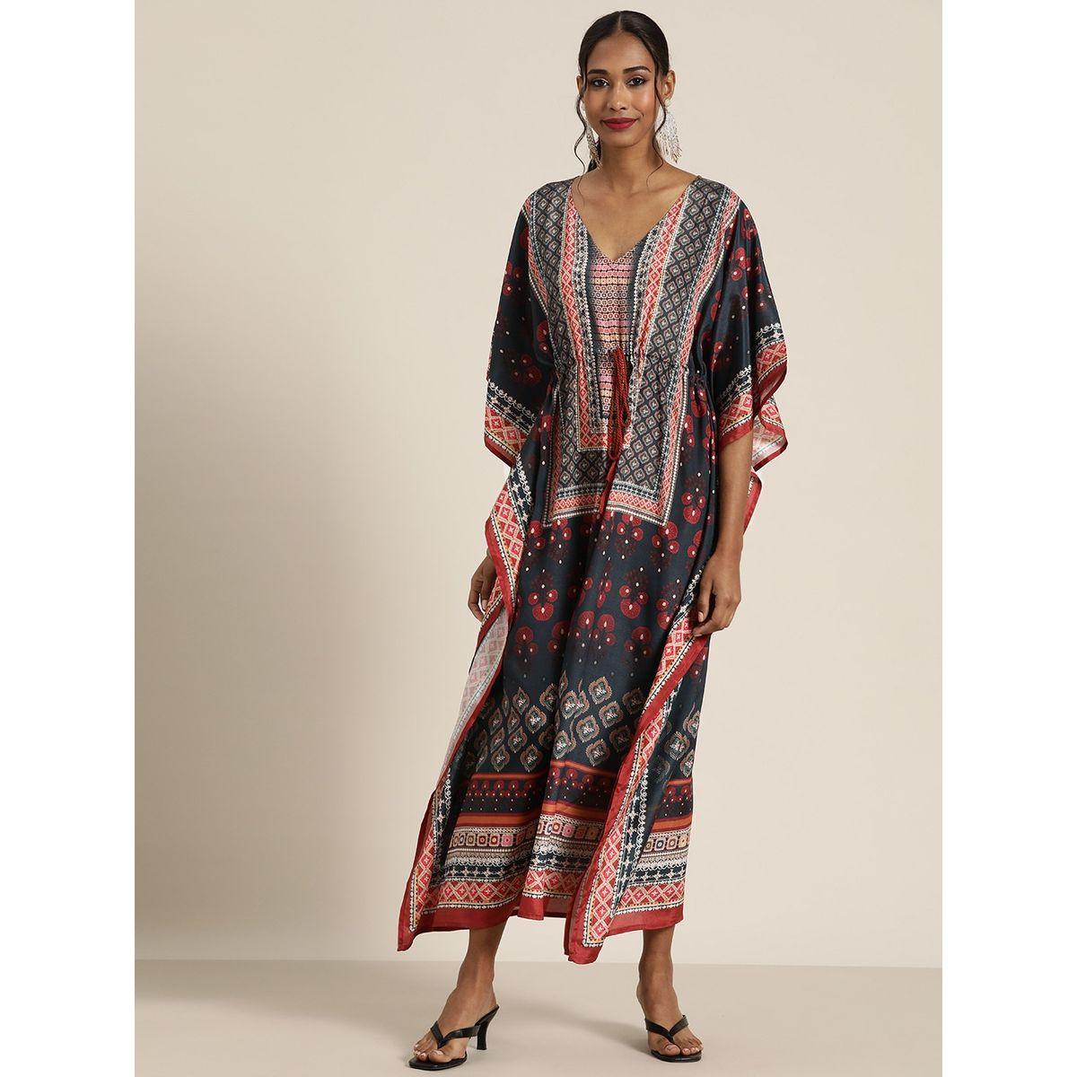 فستان طويل بطبعة بوهيمية مع رباط خصر ساسافراس × ستايلي-women-clothing-dresses-image-1