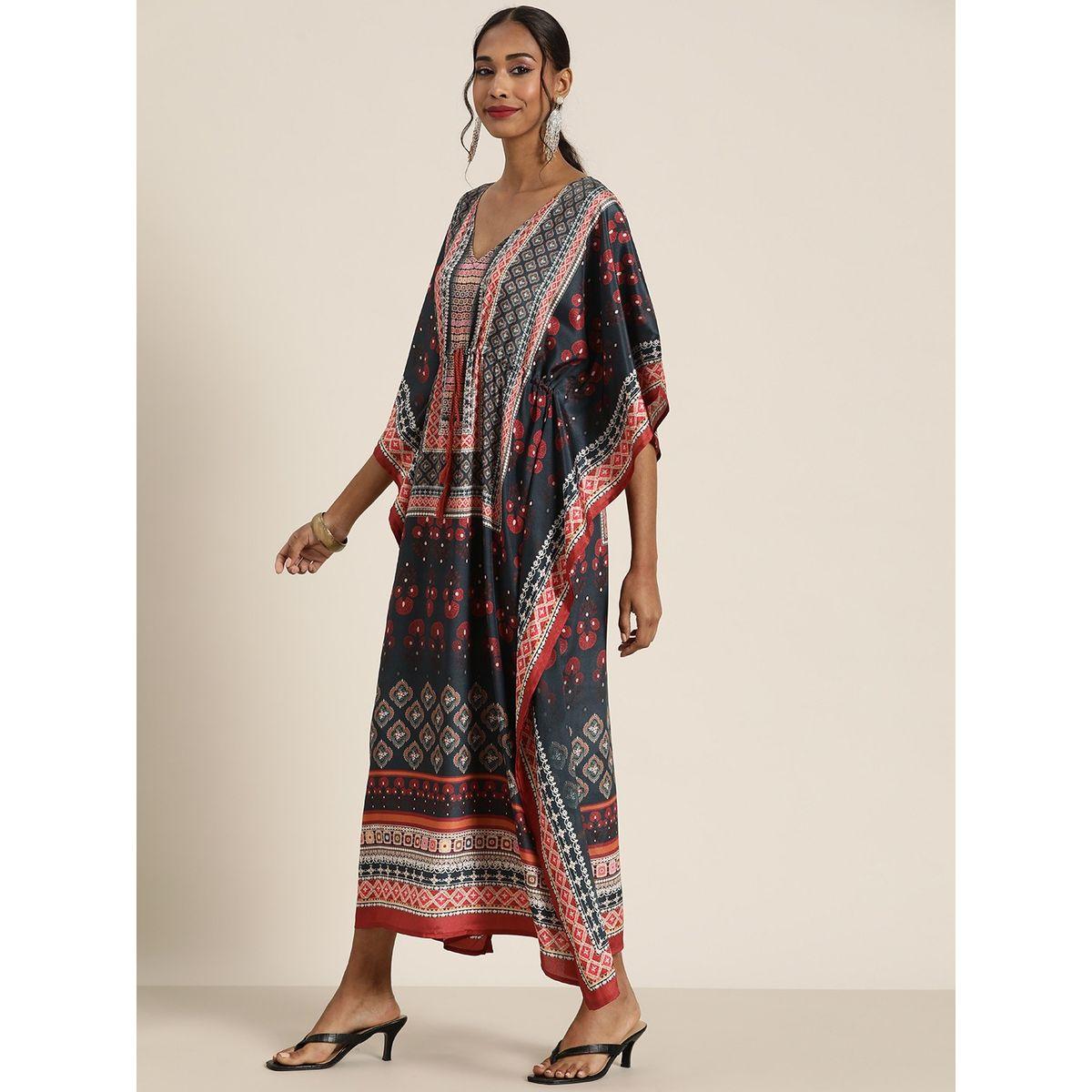 Sassafras X Styli   Bohemian Print Waist Tie Up Kaftan Maxi Dress-women-clothing-dresses-image-2