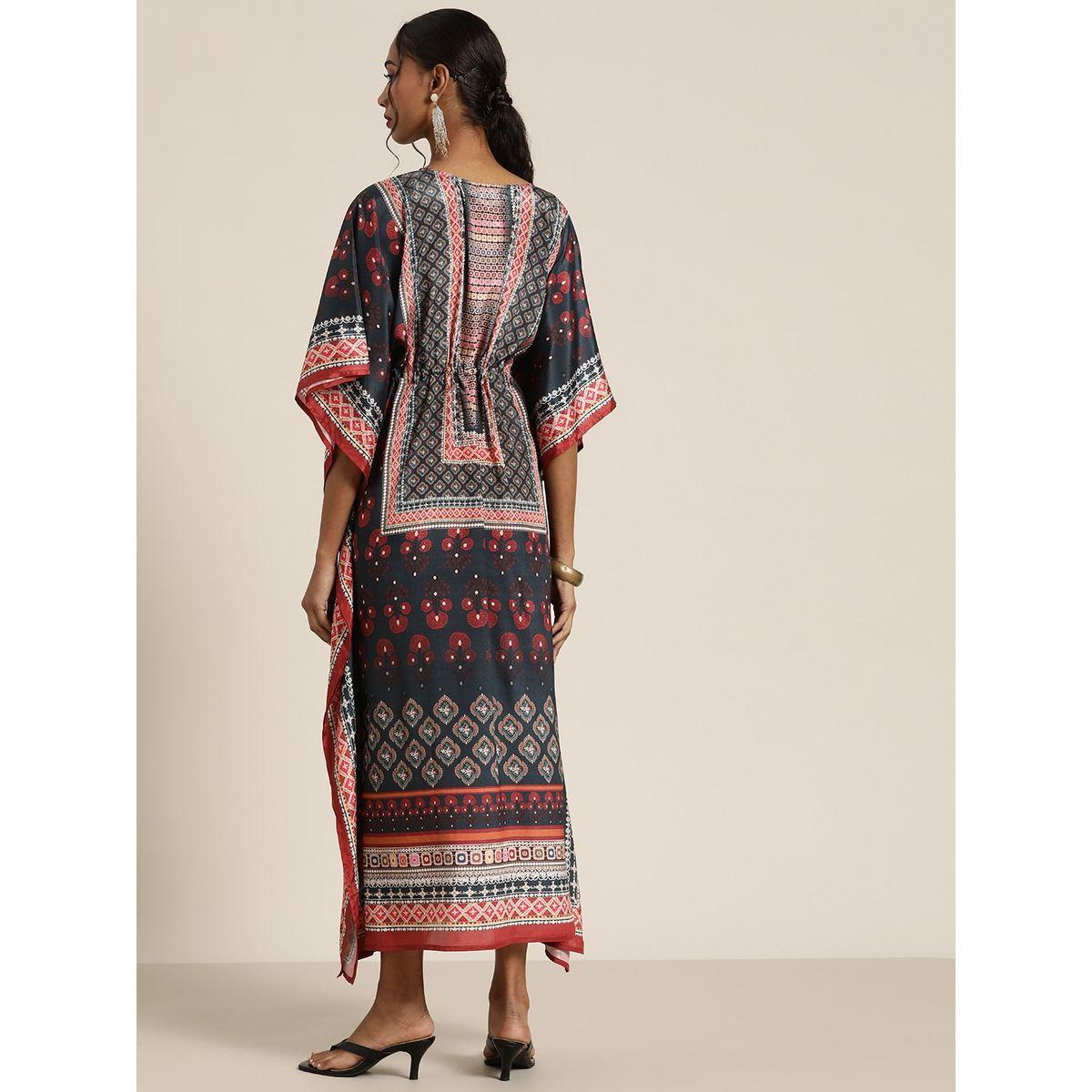 فستان طويل بطبعة بوهيمية مع رباط خصر ساسافراس × ستايلي-women-clothing-dresses-image-3