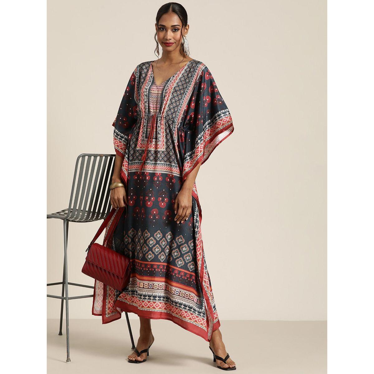 فستان طويل بطبعة بوهيمية مع رباط خصر ساسافراس × ستايلي-women-clothing-dresses-image-4