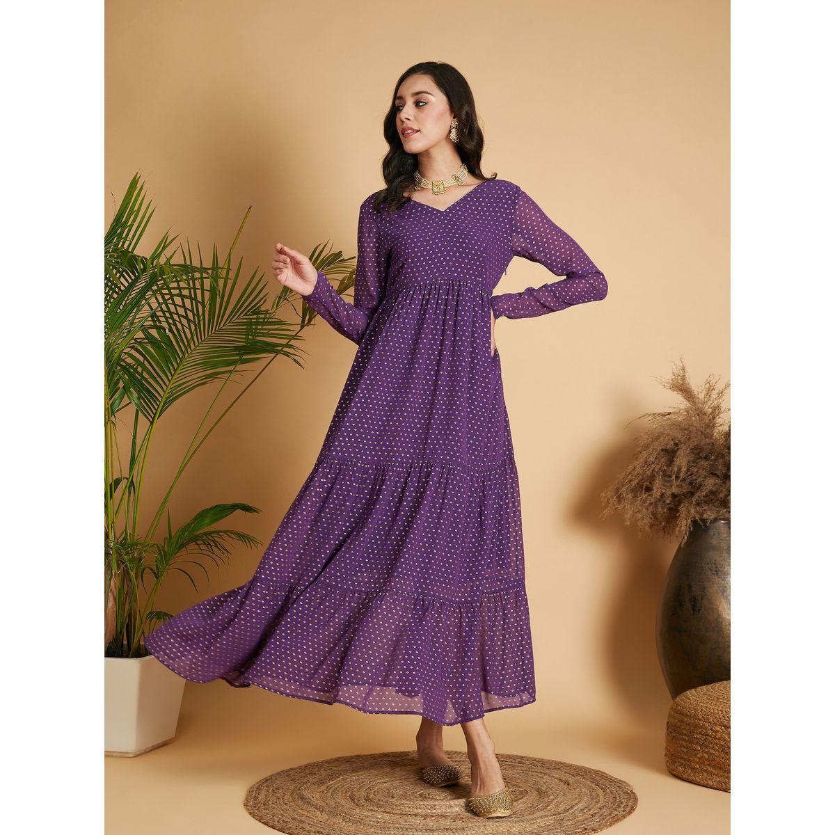 Sassafras X Styli Foil Print Tiered Maxi Dress-women-clothing-ethnicwear-dresses-image-1