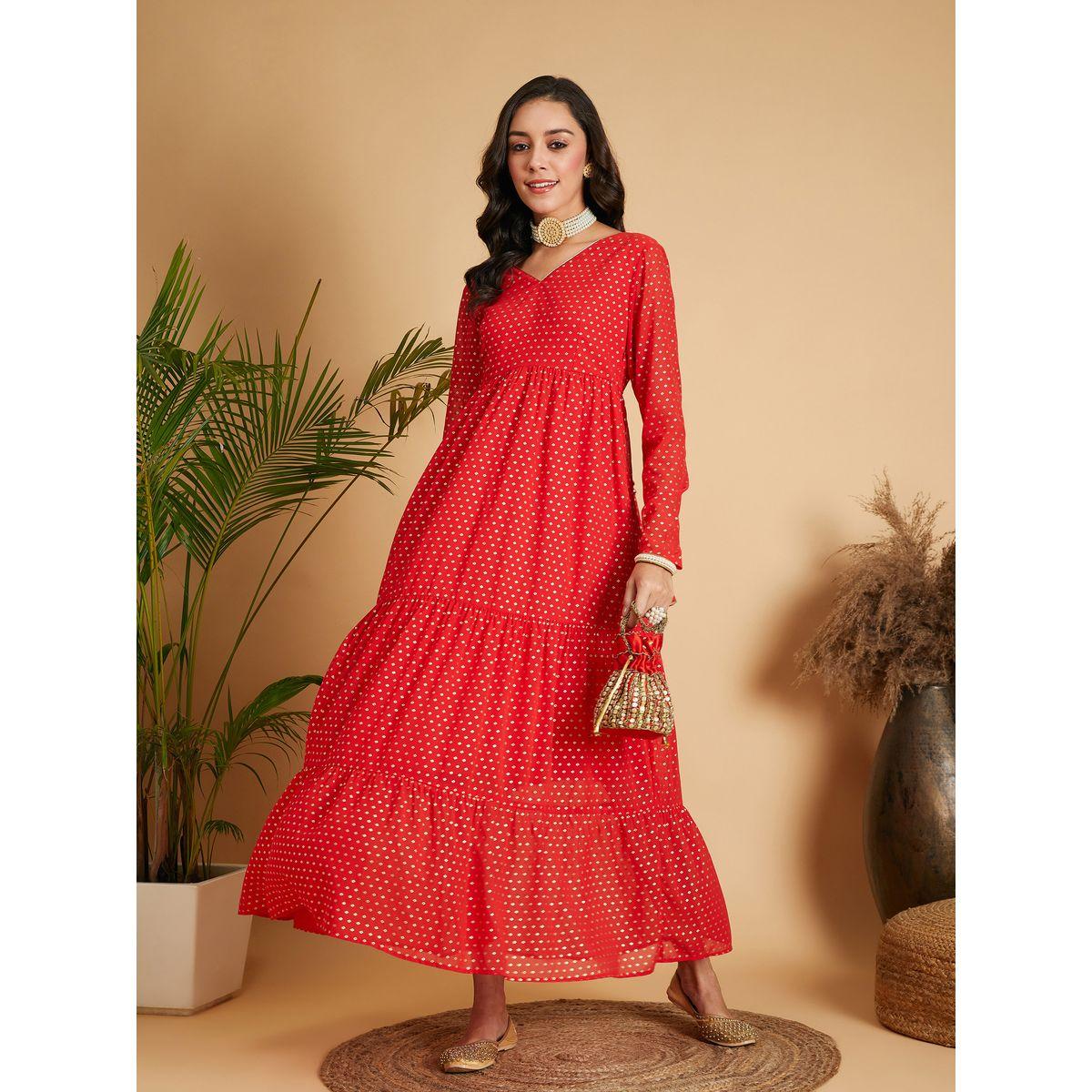 Sassafras X Styli Foil Print Tiered Maxi Dress-women-clothing-ethnicwear-dresses-image-1