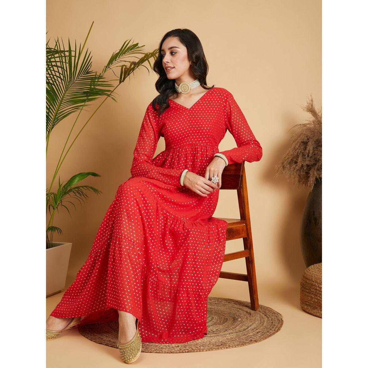 Sassafras X Styli Foil Print Tiered Maxi Dress-women-clothing-ethnicwear-dresses-image-2