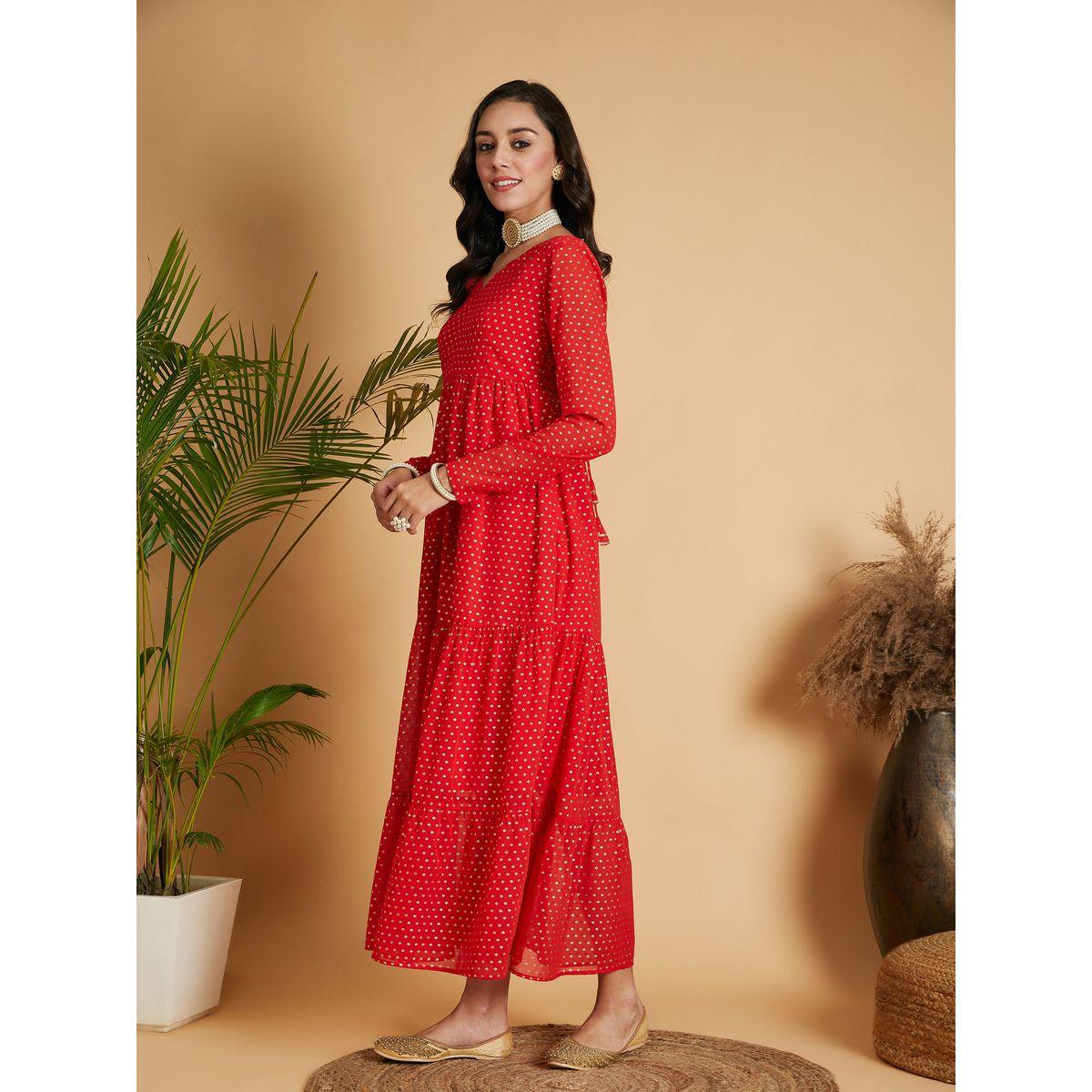 Sassafras X Styli Foil Print Tiered Maxi Dress-women-clothing-ethnicwear-dresses-image-3