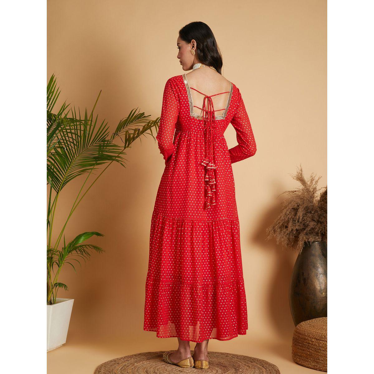 Sassafras X Styli Foil Print Tiered Maxi Dress-women-clothing-ethnicwear-dresses-image-5
