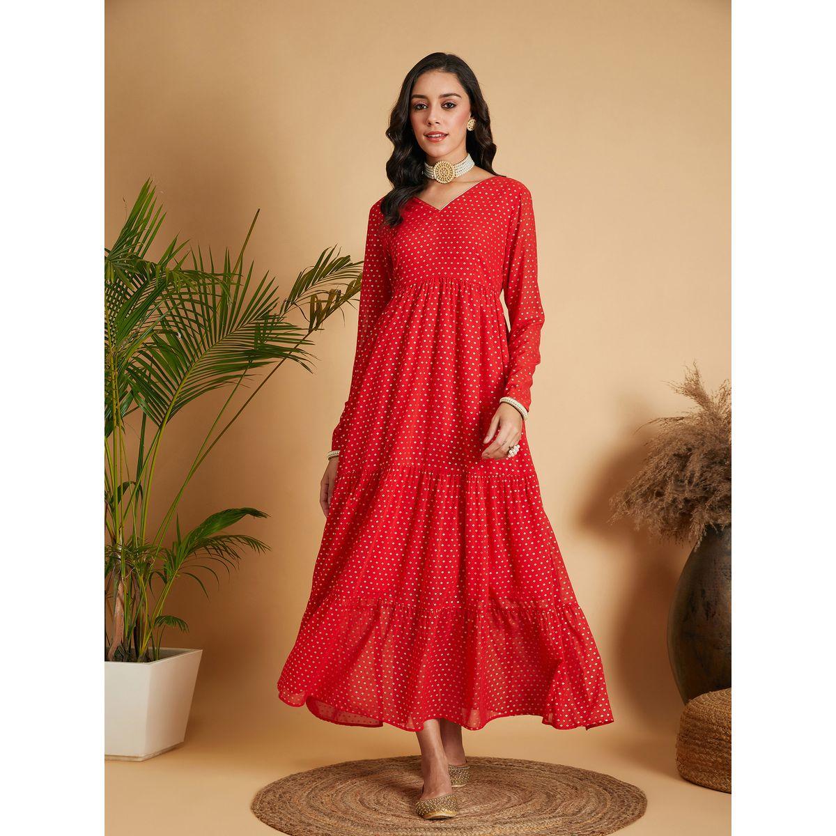 Sassafras X Styli Foil Print Tiered Maxi Dress-women-clothing-ethnicwear-dresses-image-6