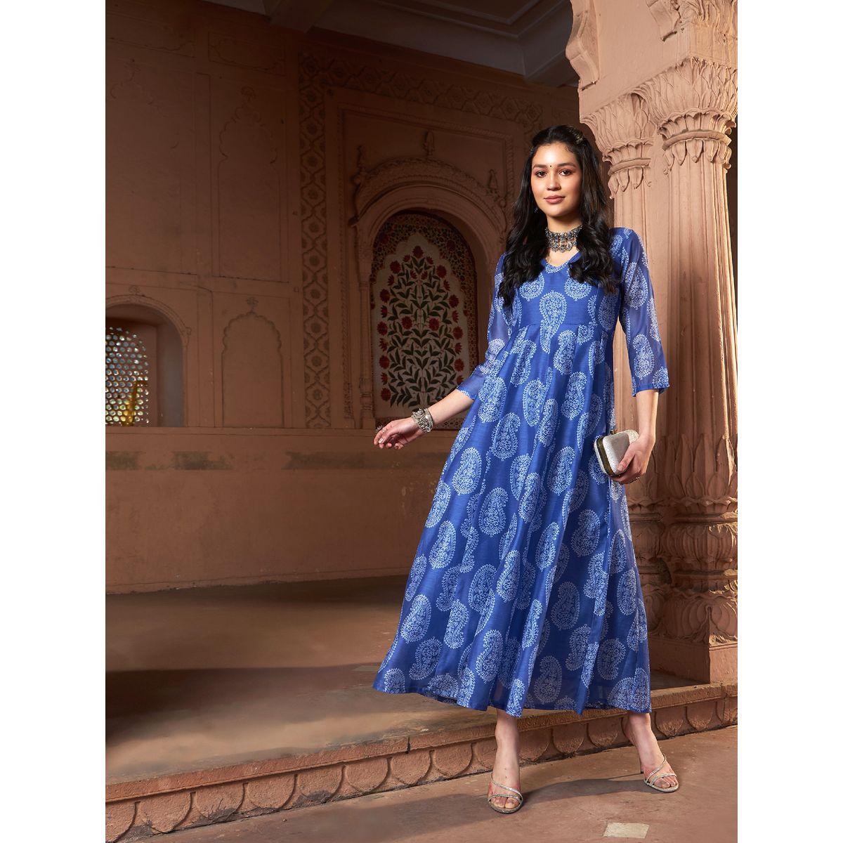 Sassafras X Styli Chanderi Paisley Print Anarkali Maxi Kurta-women-clothing-ethnicwear-kurtas-image-1