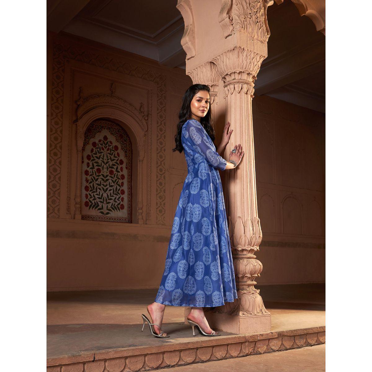 Sassafras X Styli Chanderi Paisley Print Anarkali Maxi Kurta-women-clothing-ethnicwear-kurtas-image-3