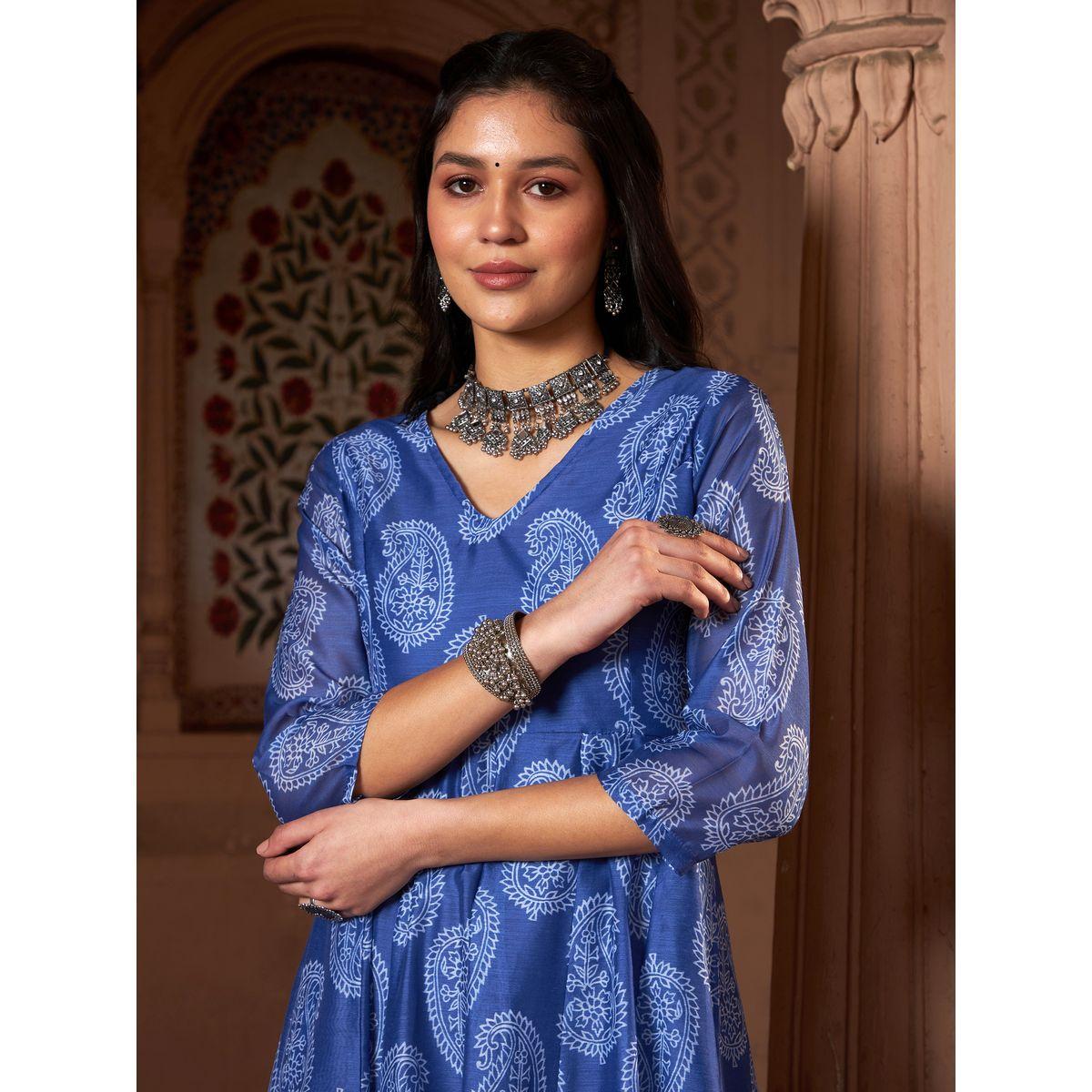 Sassafras X Styli Chanderi Paisley Print Anarkali Maxi Kurta-women-clothing-ethnicwear-kurtas-image-4