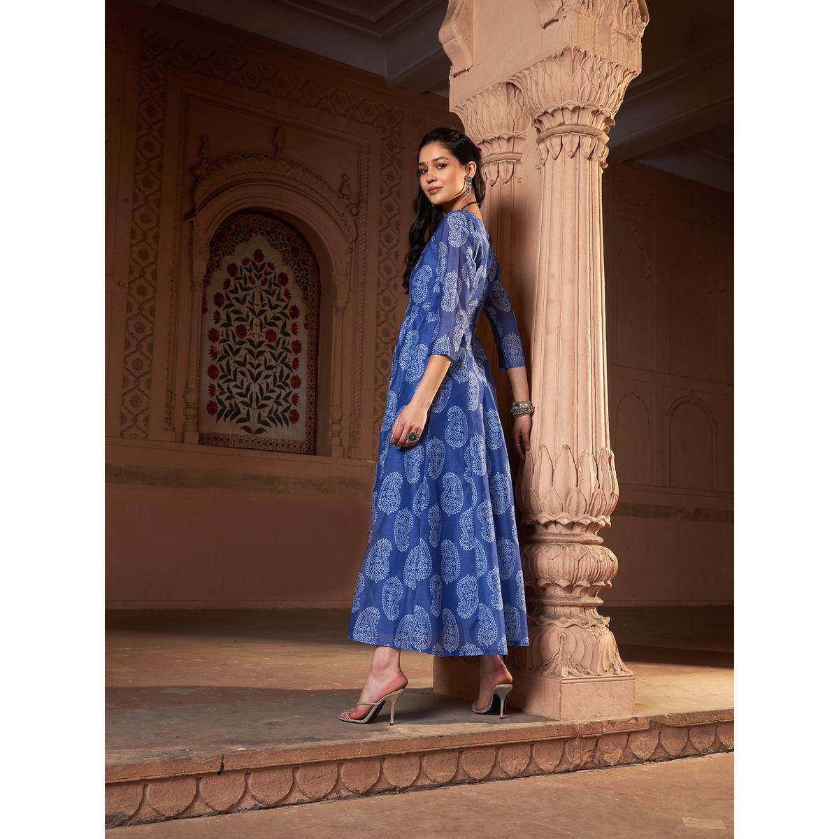 Sassafras X Styli Chanderi Paisley Print Anarkali Maxi Kurta-women-clothing-ethnicwear-kurtas-image-5