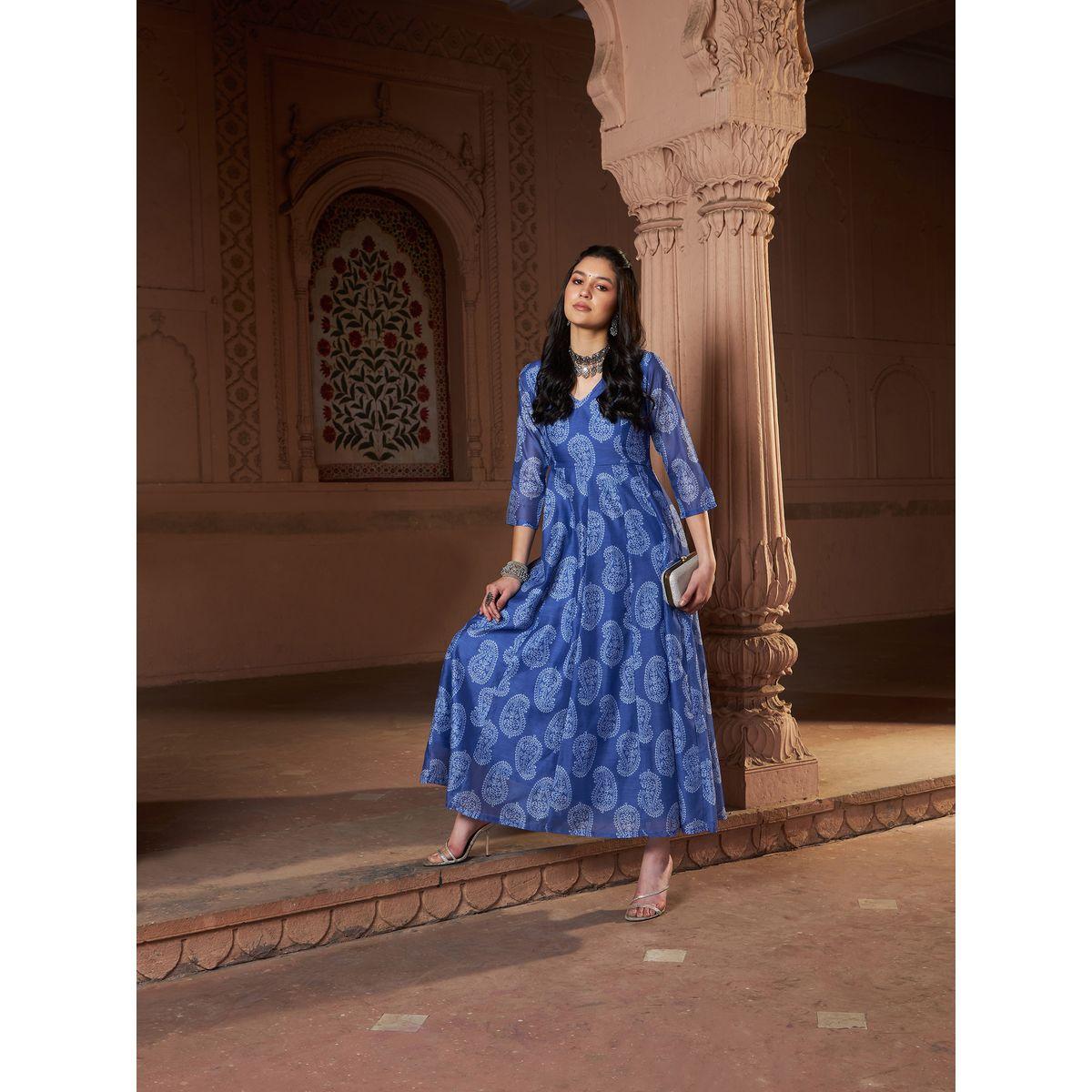 كورتا طويلة مطبعة بطبعة بيزلي ساسافراس × ستايلي-women-clothing-ethnicwear-kurtas-image-6