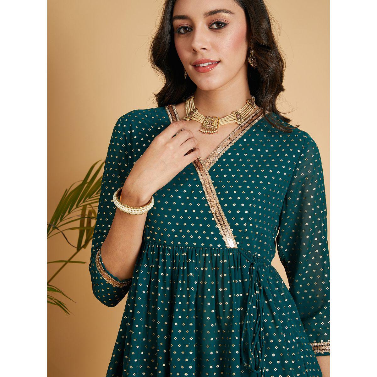 بلوزة بيبلوم بنمط لف وطبعة فويل ساسافراس × ستايلي-women-clothing-ethnicwear-dresses-image-3
