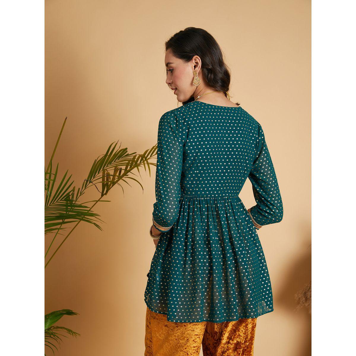 بلوزة بيبلوم بنمط لف وطبعة فويل ساسافراس × ستايلي-women-clothing-ethnicwear-dresses-image-4