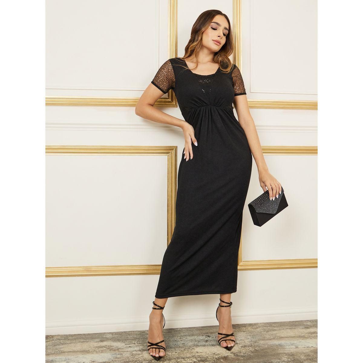 فستان طويل مزين بكسرات مع ترتر-women-clothing-dresses-image-1