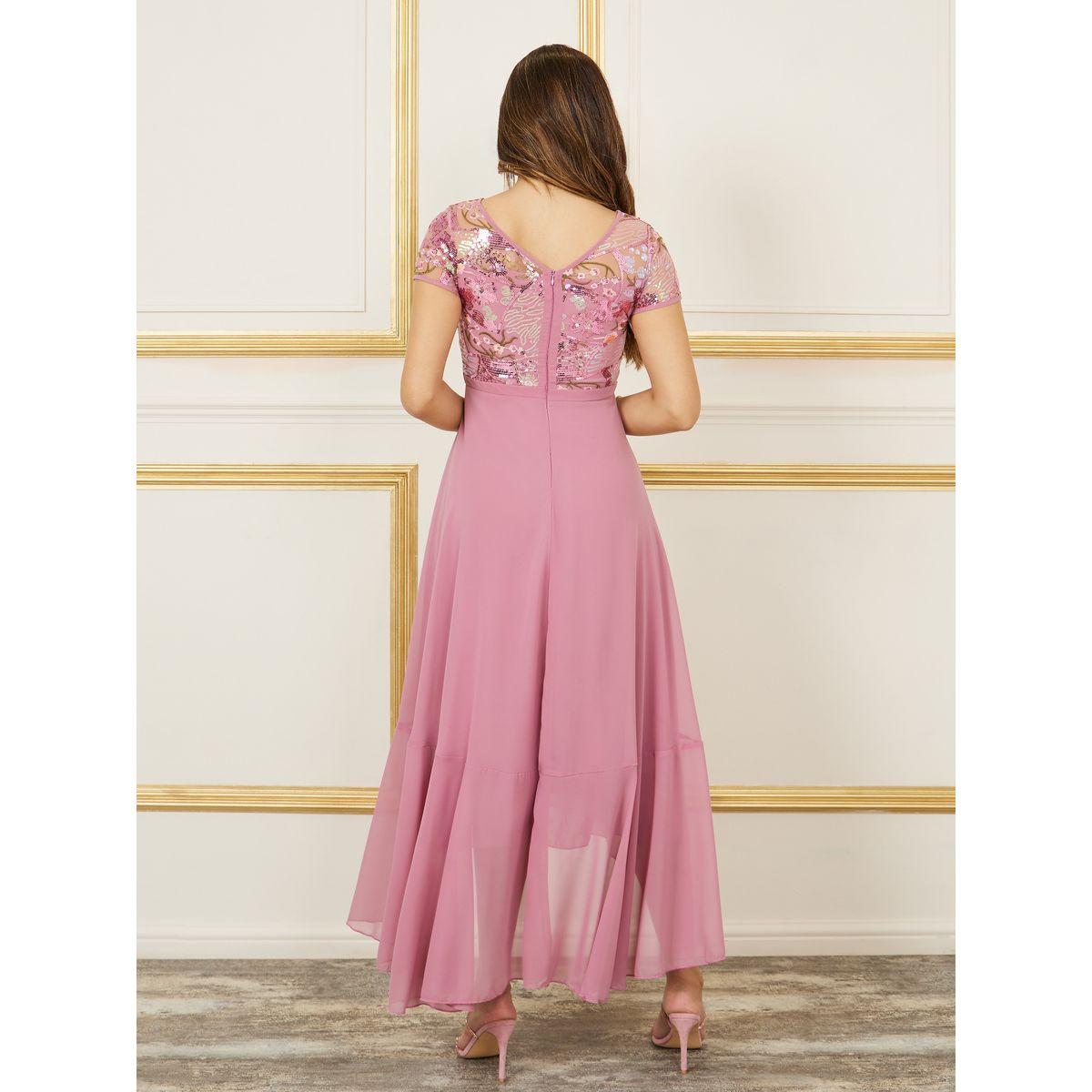 Styli Thread Embroidered Sequin Detail Mesh Insert A-Line Midi Dress-women-clothing-dresses-image-4