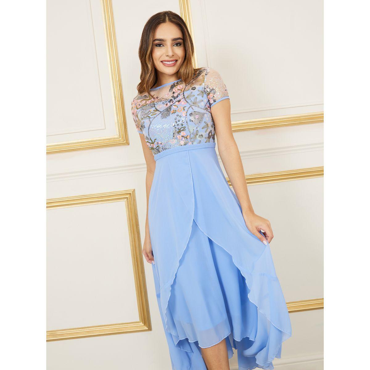 فستان ميدي مُطرّز بخيوط مع تداخلات شبكية-women-clothing-dresses-image-2