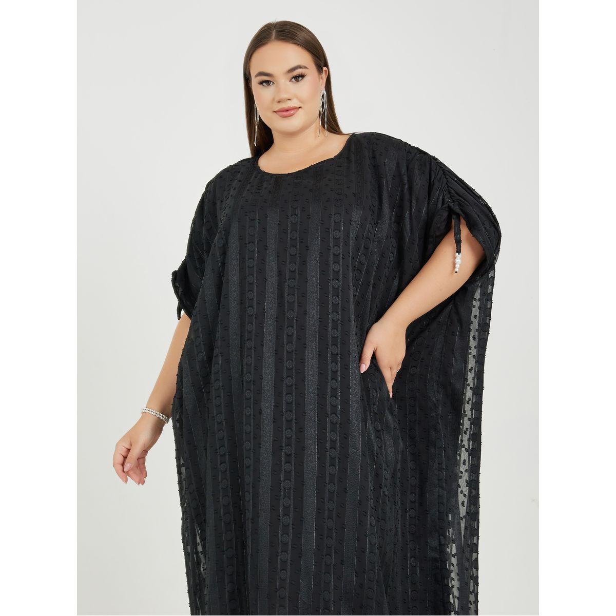 فستان طويل بمقاس كبير منمق بلؤلؤ صناعي-women-clothing-dresses-image-2