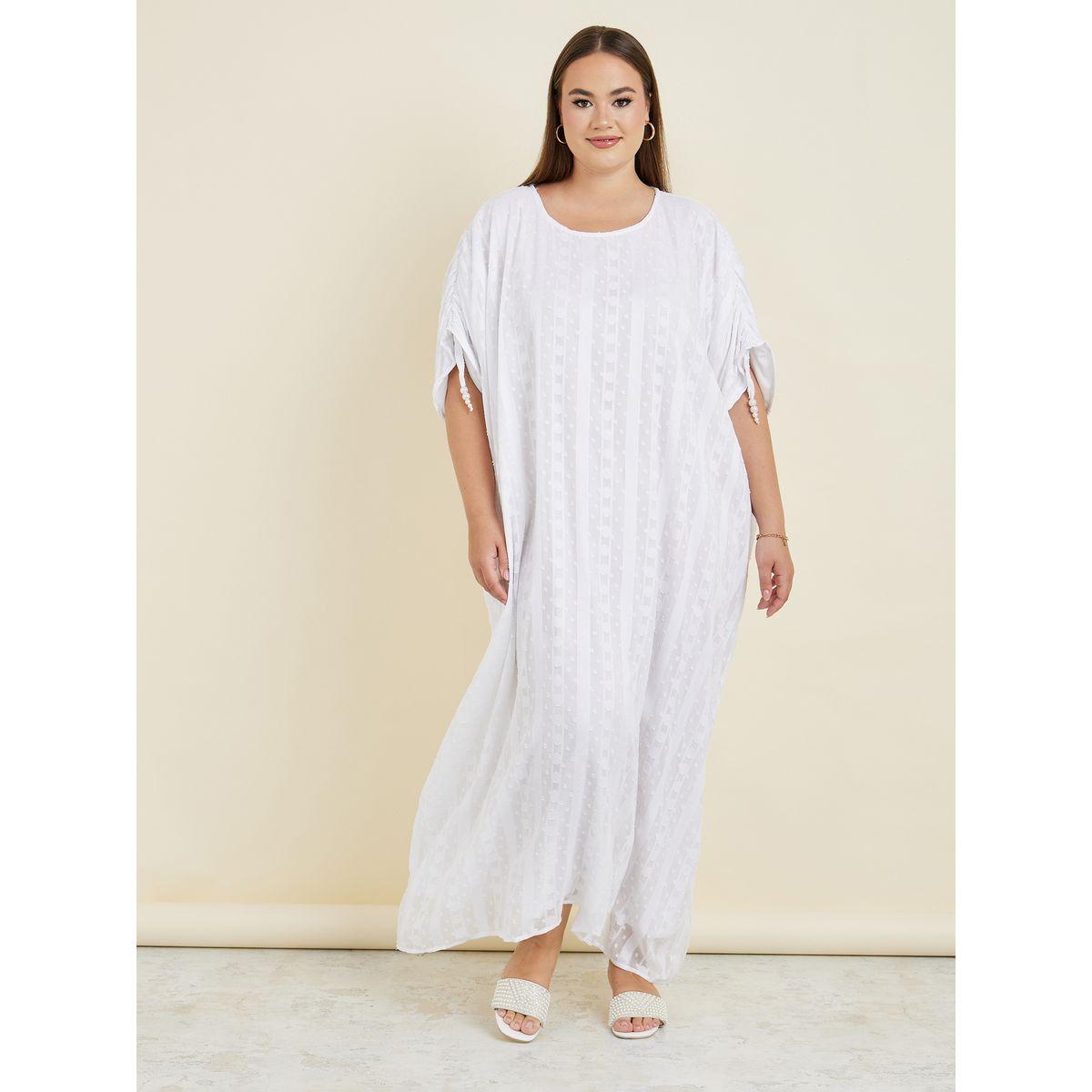 Styli Plus Jacquard Kaftan Maxi Dress with Pearl Embellishment-women-clothing-dresses-image-1