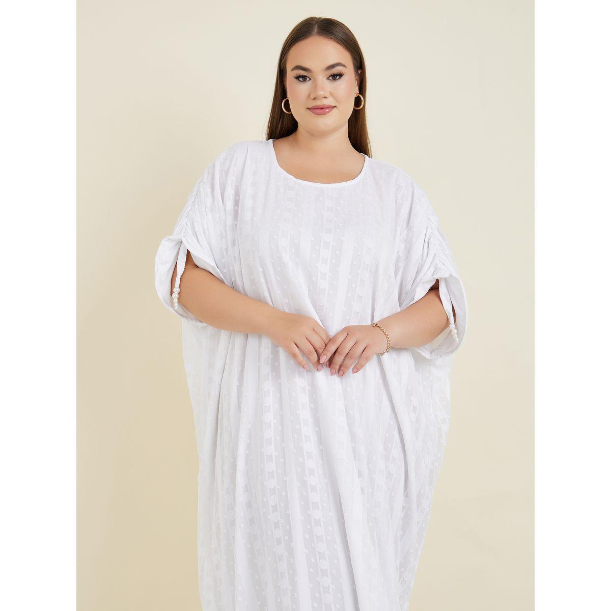 Styli Plus Jacquard Kaftan Maxi Dress with Pearl Embellishment-women-clothing-dresses-image-2