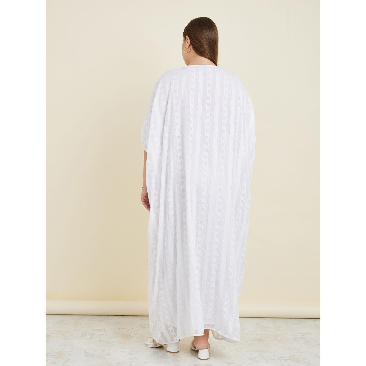 Styli Plus Jacquard Kaftan Maxi Dress with Pearl Embellishment-women-clothing-dresses-image-4