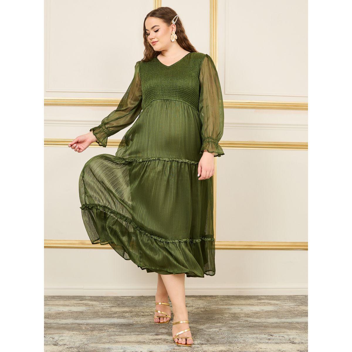 Styli Plus Shirred Detail Tiered Maxi Dress-women-clothing-dresses-image-1
