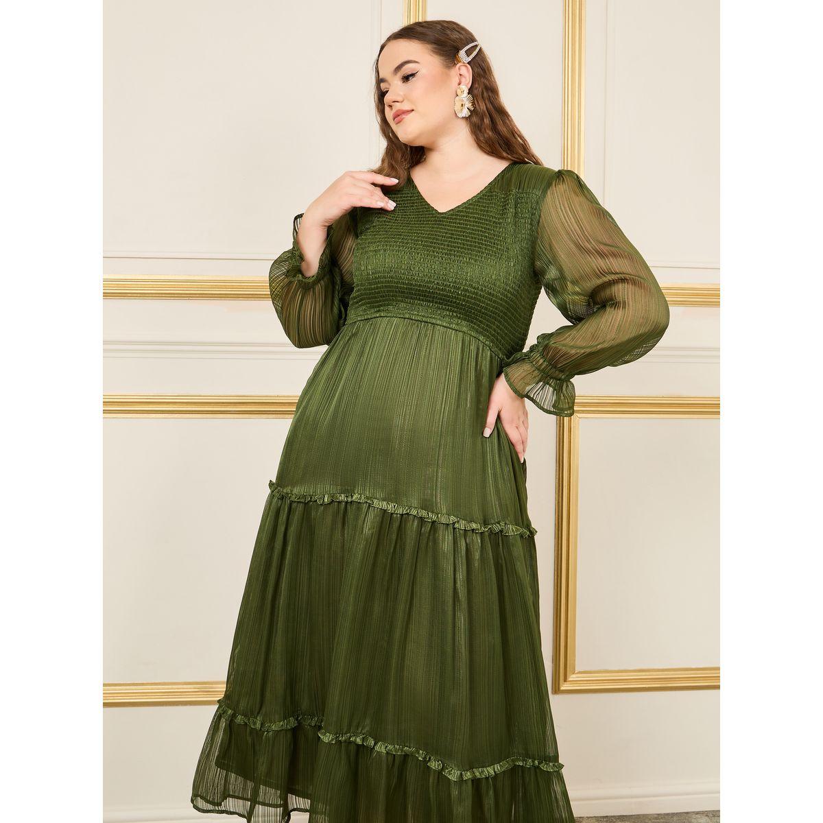 Styli Plus Shirred Detail Tiered Maxi Dress-women-clothing-dresses-image-2