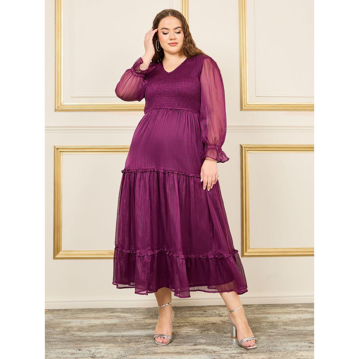 Styli Plus Shirred Detail Tiered Maxi Dress-women-clothing-dresses-image-1