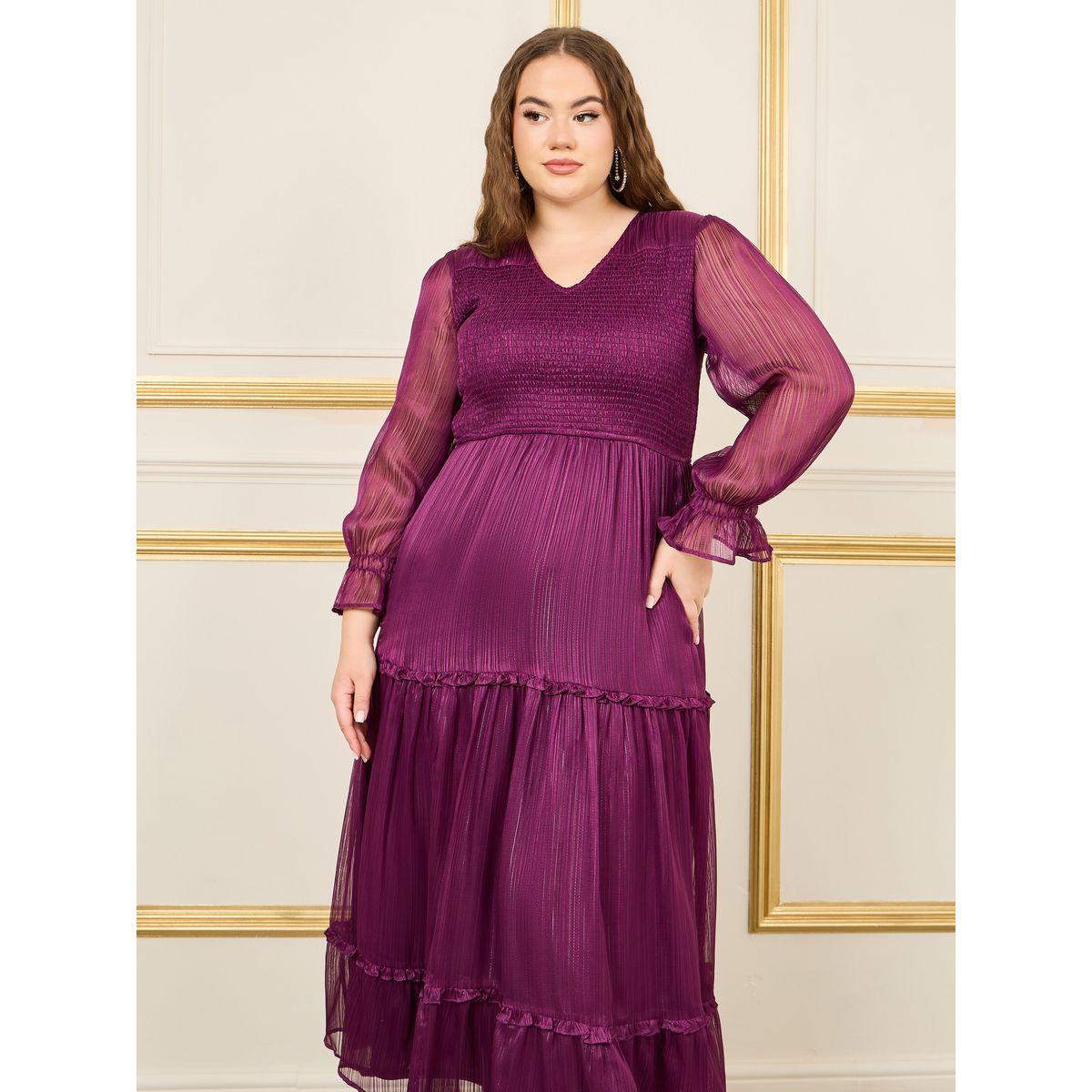 Styli Plus Shirred Detail Tiered Maxi Dress-women-clothing-dresses-image-2