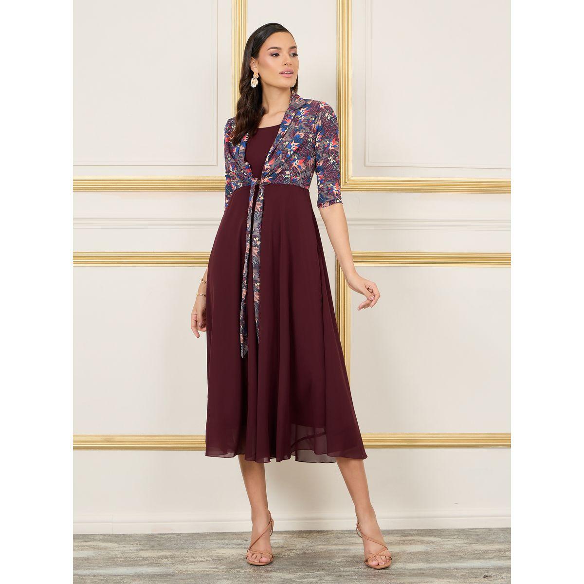 Styli Floral Print A-line Maxi Dress with Attached Crop Tie Up Shirt-women-clothing-dresses-image-1
