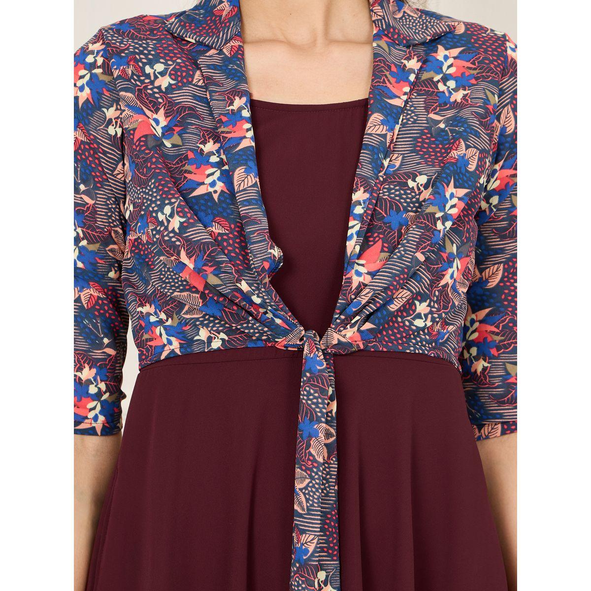 Styli Floral Print A-line Maxi Dress with Attached Crop Tie Up Shirt-women-clothing-dresses-image-3