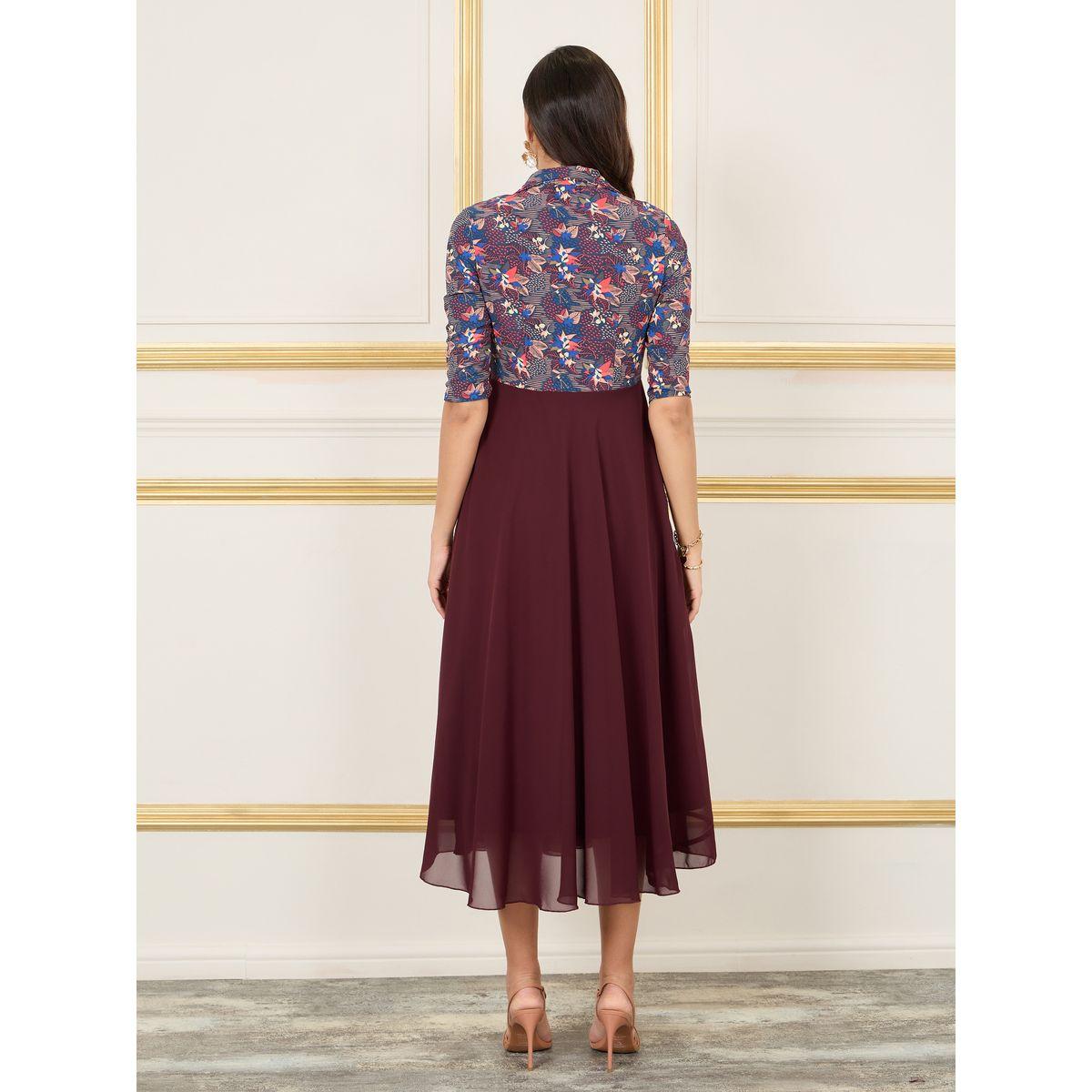 Styli Floral Print A-line Maxi Dress with Attached Crop Tie Up Shirt-women-clothing-dresses-image-4