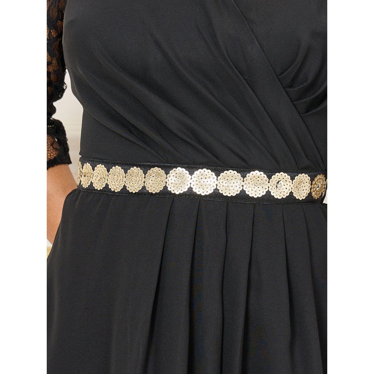 Styli Sequin Detail Waist Lace Sleeves  Pleated A-Line Maxi Dress-women-clothing-dresses-image-3