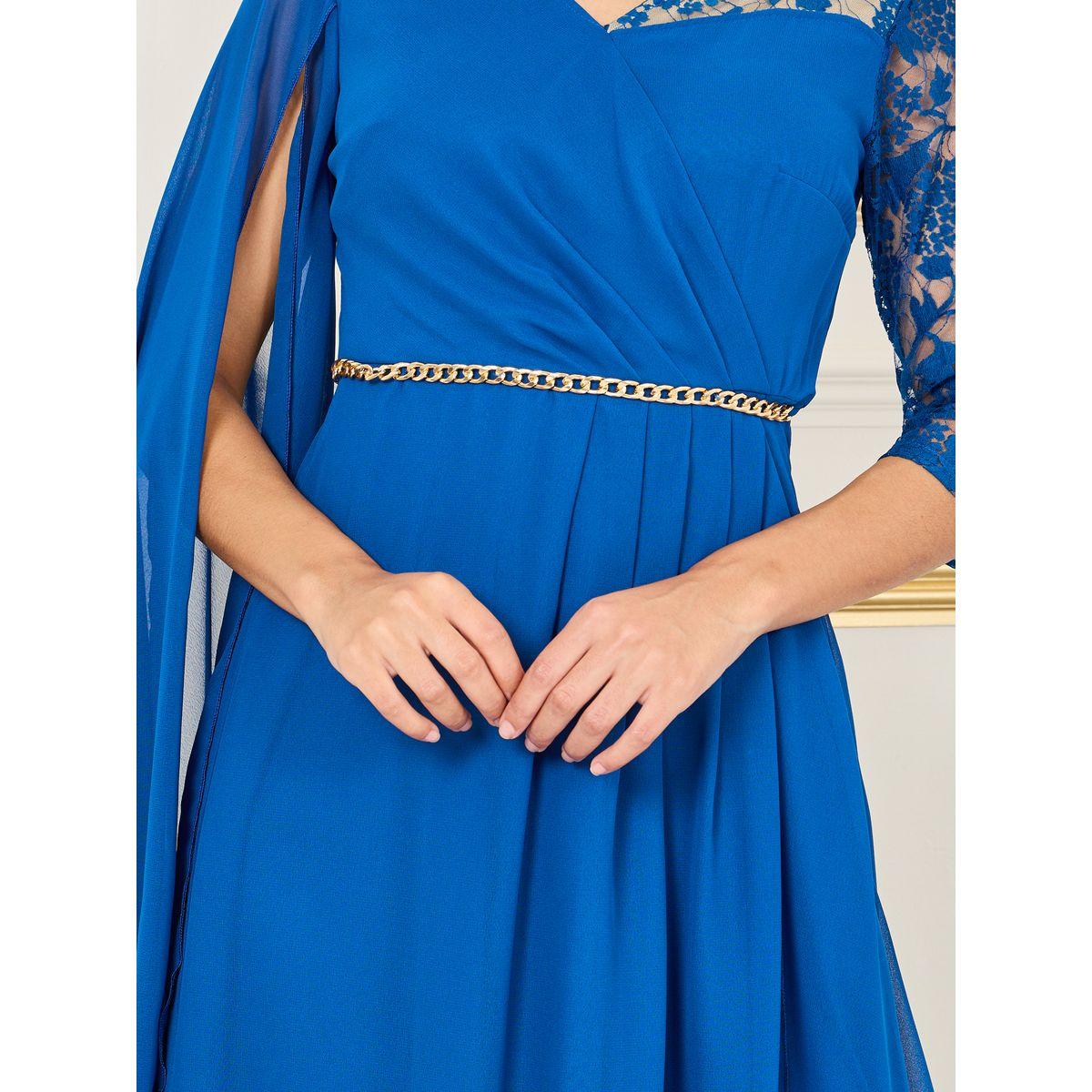 Styli Chain Waist Lace Detail Cape Sleeves A-Line Maxi Dress-women-clothing-dresses-image-3