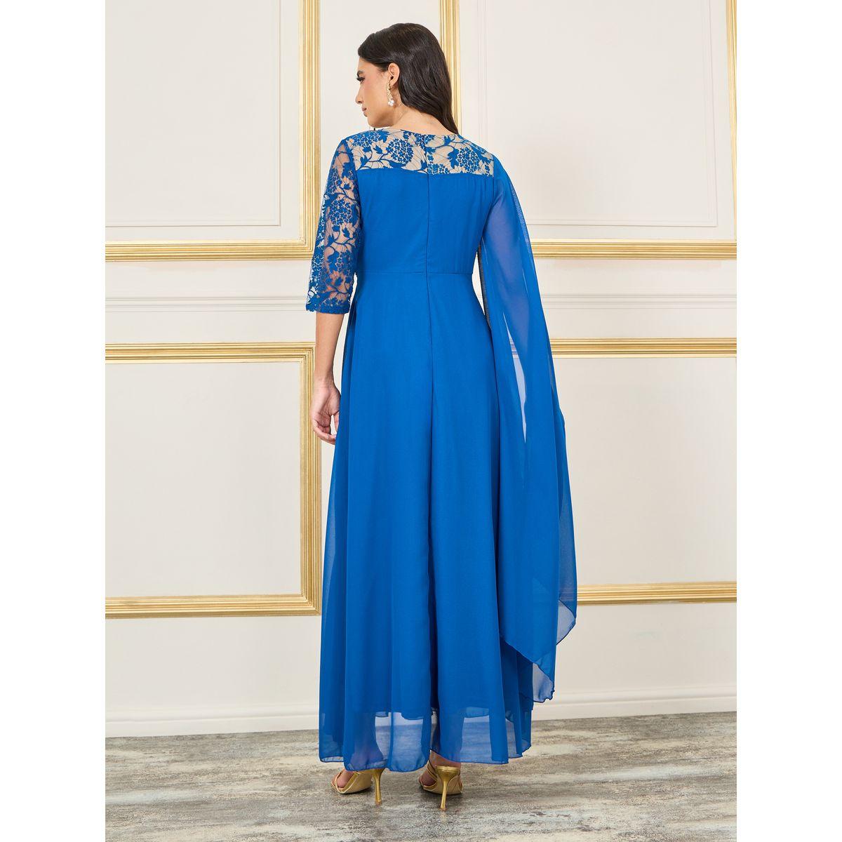 Styli Chain Waist Lace Detail Cape Sleeves A-Line Maxi Dress-women-clothing-dresses-image-4