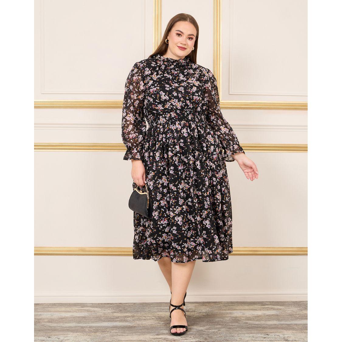 فستان ميدي بمقاس كبير وطبعة زهور-women-clothing-dresses-image-1