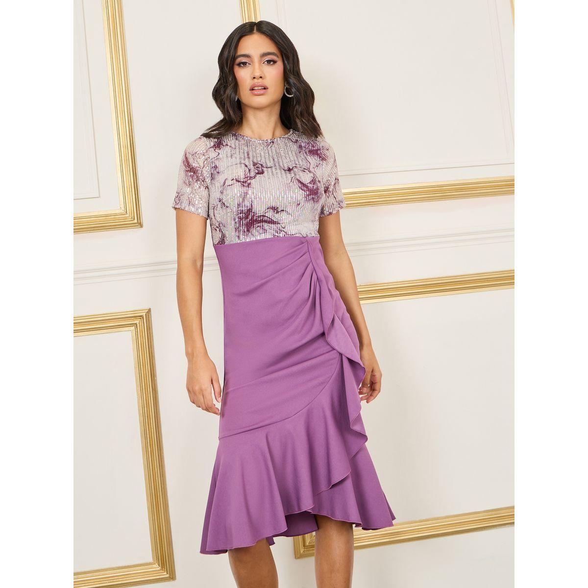 Styli Sequin Detail Pleated Wrap Style Knee Length Dress-women-clothing-dresses-image-2