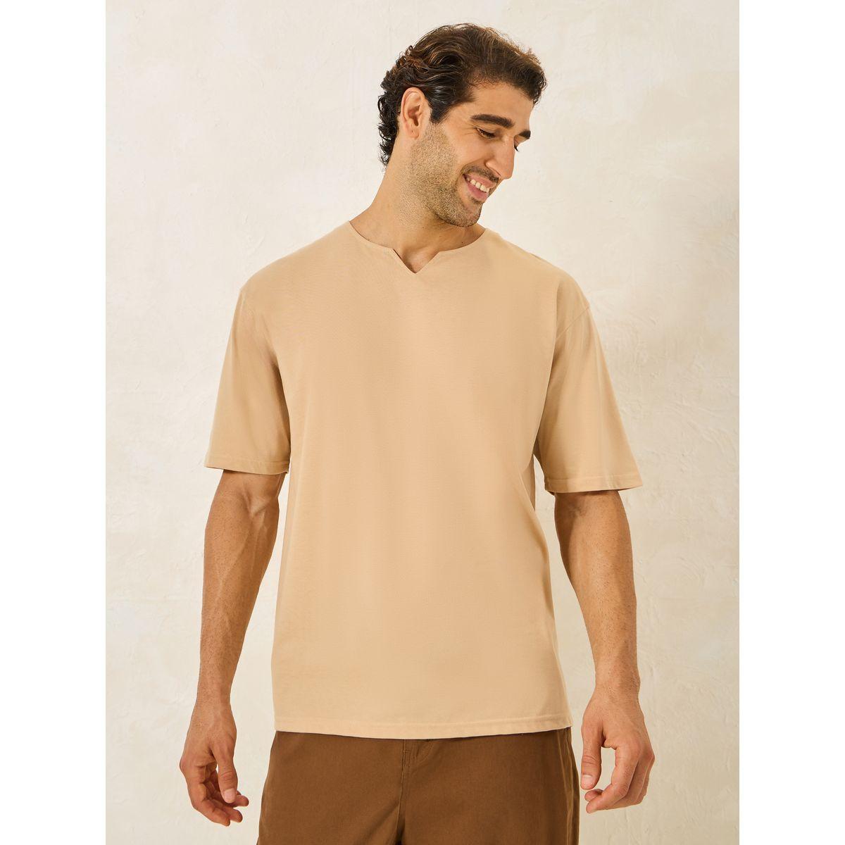Styli Notch Neck Detail Oversized T-Shirt-men-clothing-tshirtsandpolos-tshirts-image-1