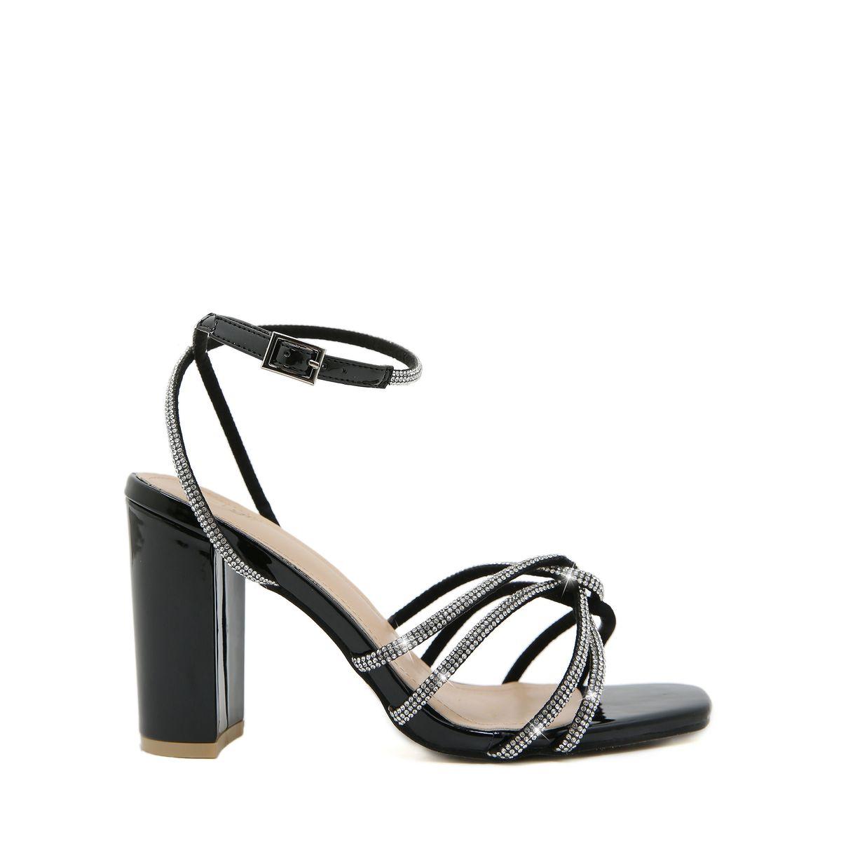 Styli Embellished Criss Cross Ankle Strap Block Heel Sandals-women-shoes-heels-image-5