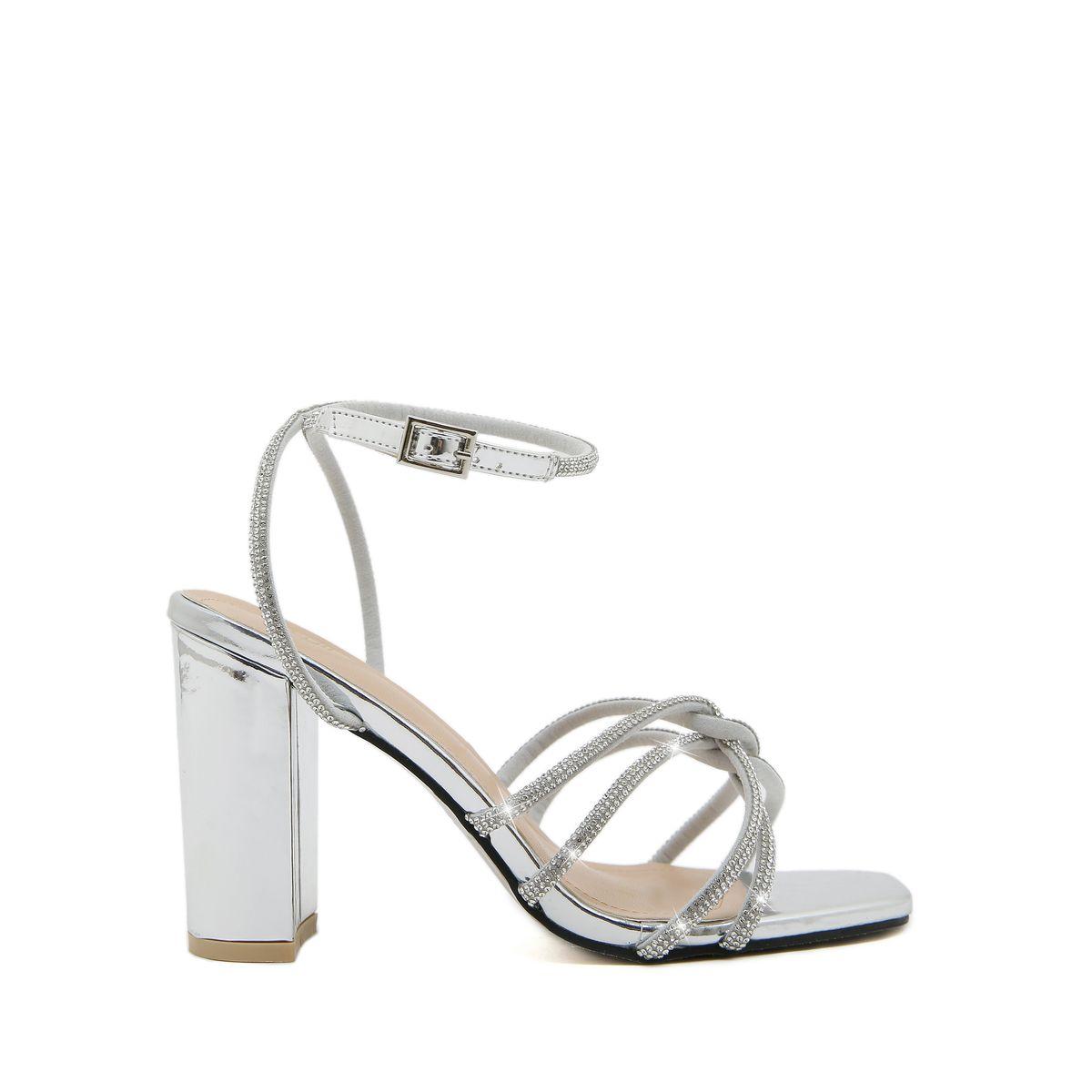 Styli Embellished Criss Cross Ankle Strap Block Heel Sandals-women-shoes-heels-image-5