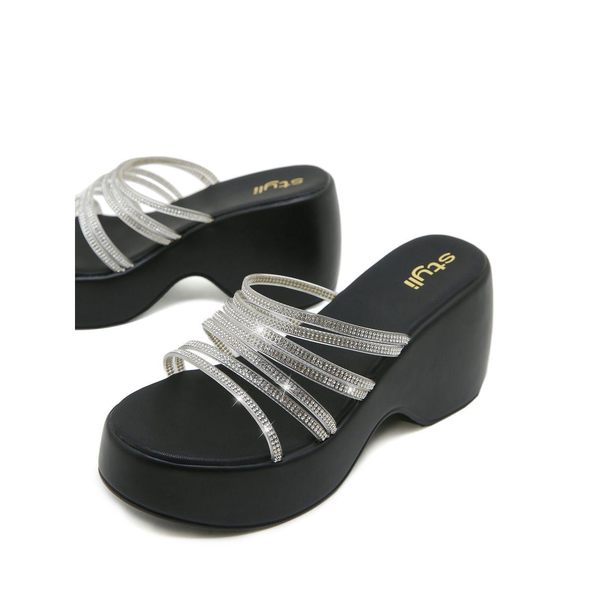 Styli Embellished Multi Strap Wedge Sandals-women-shoes-heels-image-4