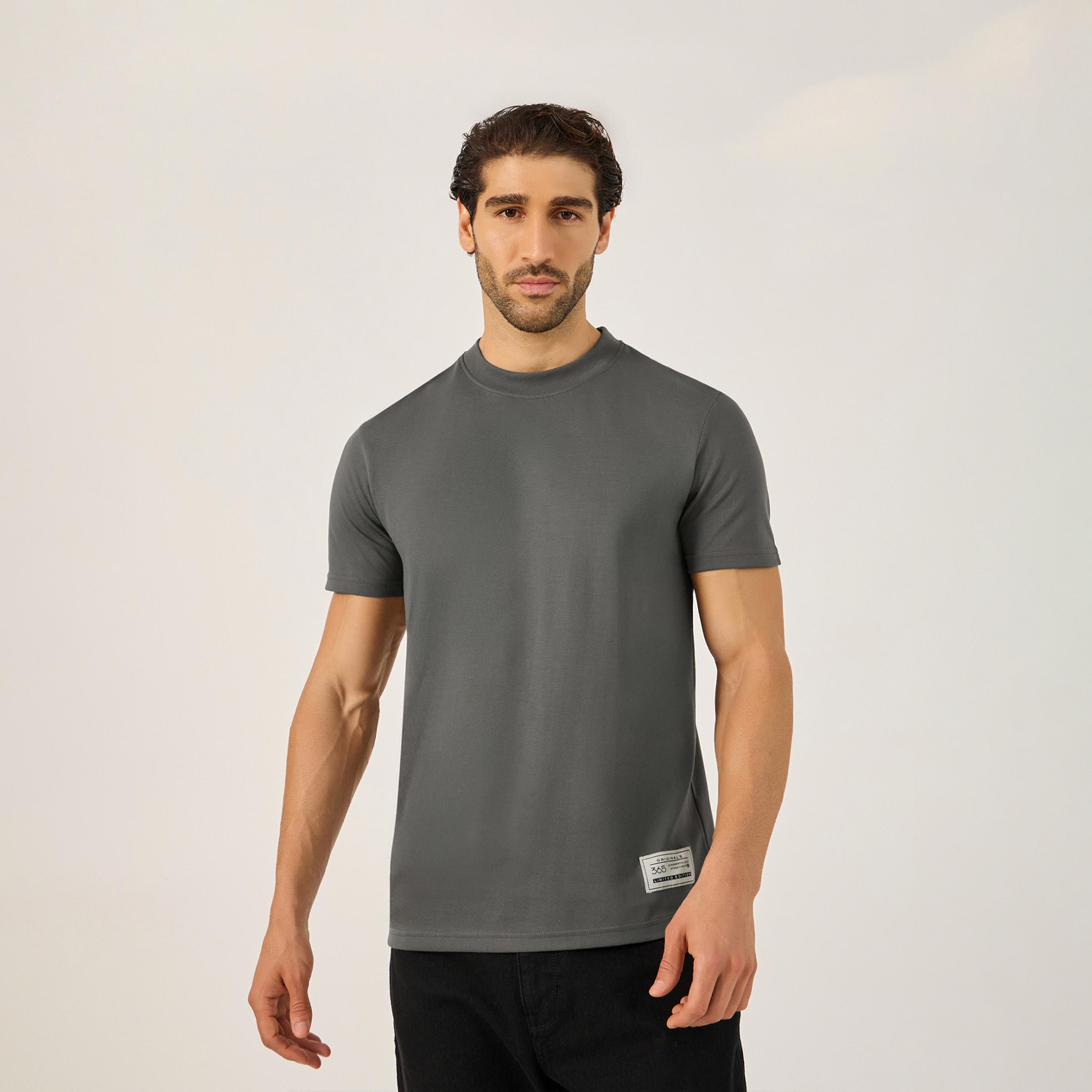 Styli Badge Detail Mock Neck Regular Fit T-Shirt-men-clothing-tshirtsandpolos-tshirts-image-1