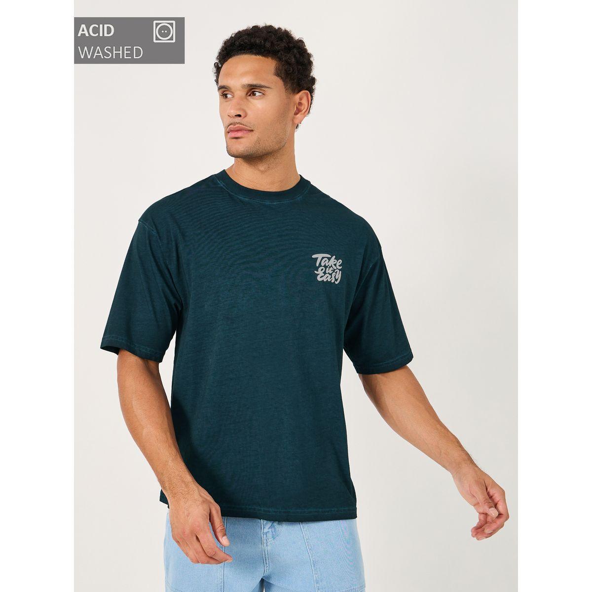 Styli Oversized Acid Washed Take It Easy Chest Print T-shirt-men-clothing-tshirtsandpolos-tshirts-image-1