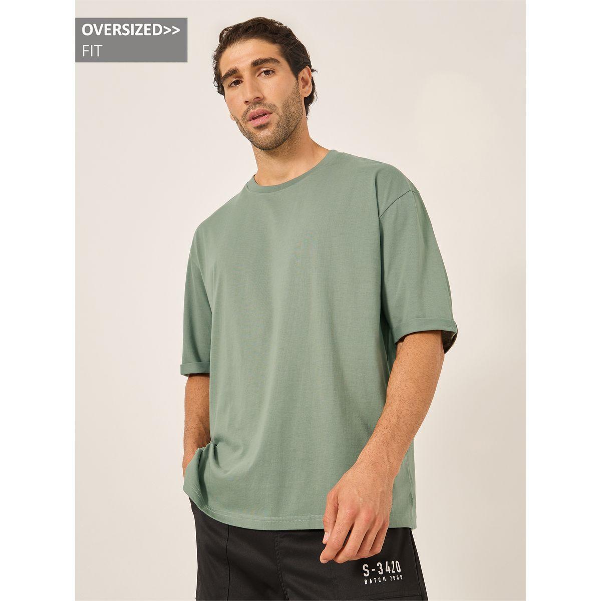 تيشيرت فضفاض بأكمام مطوية وشق جانبي-men-clothing-tshirtsandpolos-tshirts-image-1