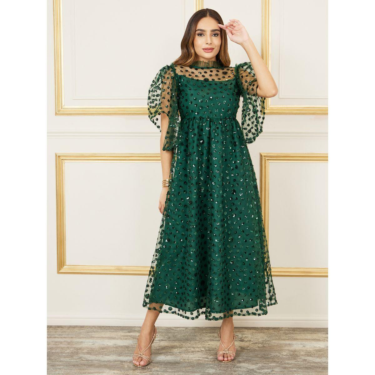 Styli Sequin Detail Mesh Insert A-Line Maxi Dress-women-clothing-dresses-image-1