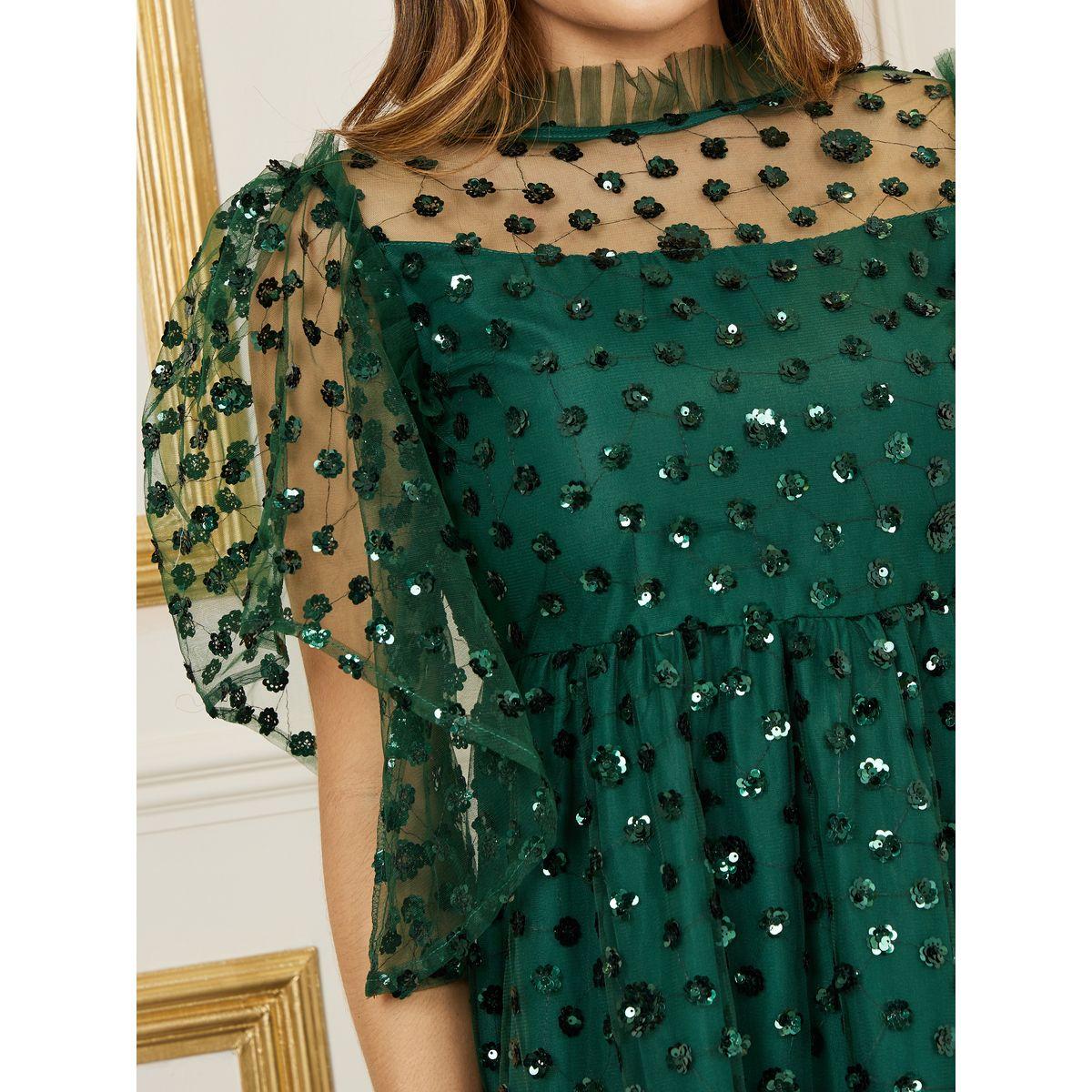 Styli Sequin Detail Mesh Insert A-Line Maxi Dress-women-clothing-dresses-image-3