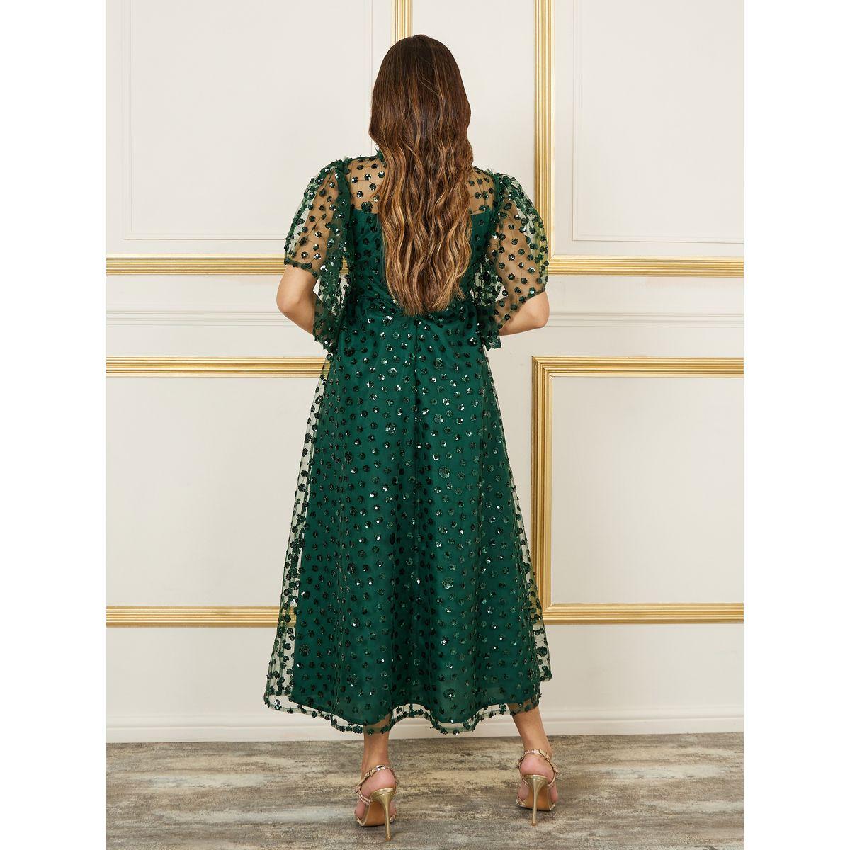 Styli Sequin Detail Mesh Insert A-Line Maxi Dress-women-clothing-dresses-image-4