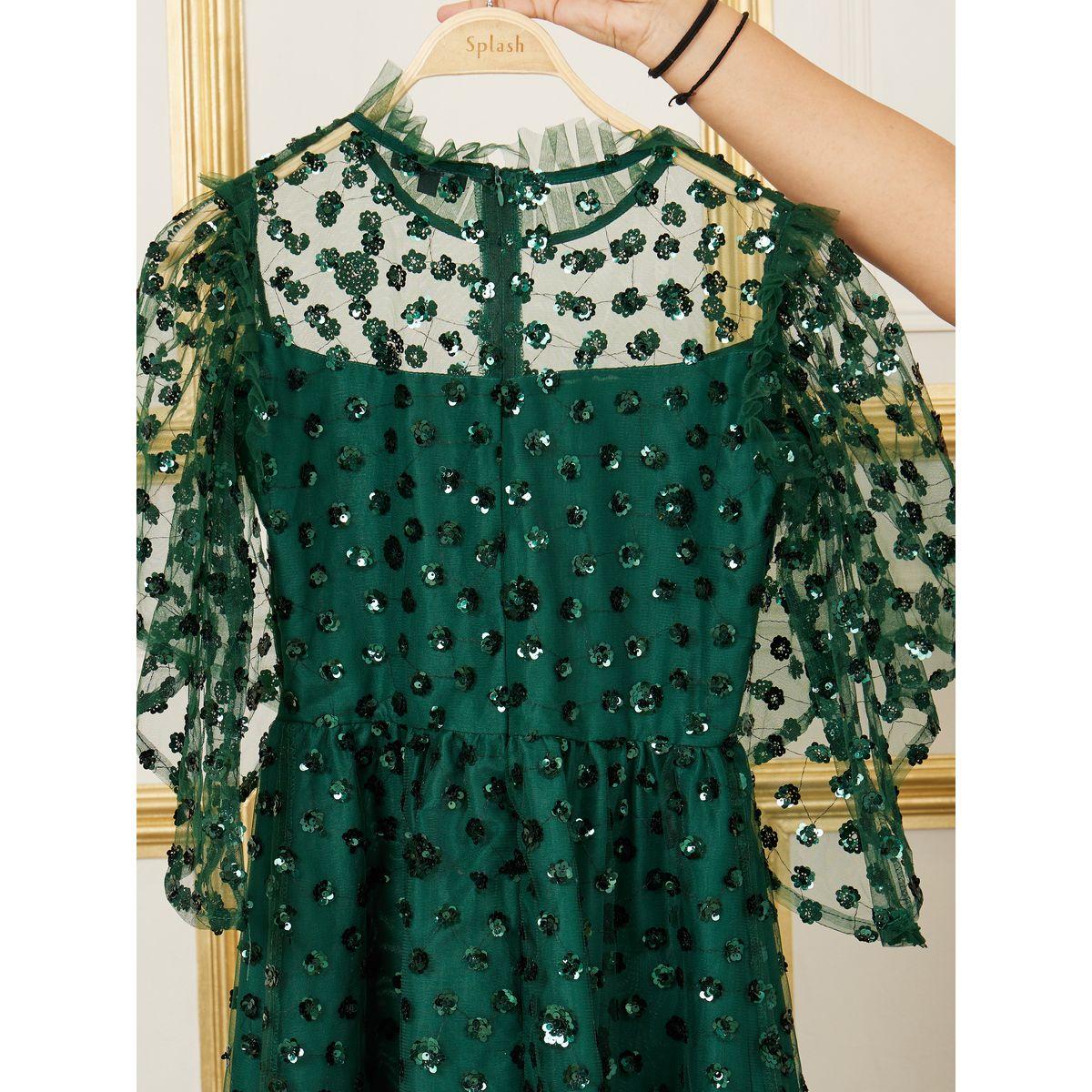 Styli Sequin Detail Mesh Insert A-Line Maxi Dress-women-clothing-dresses-image-5