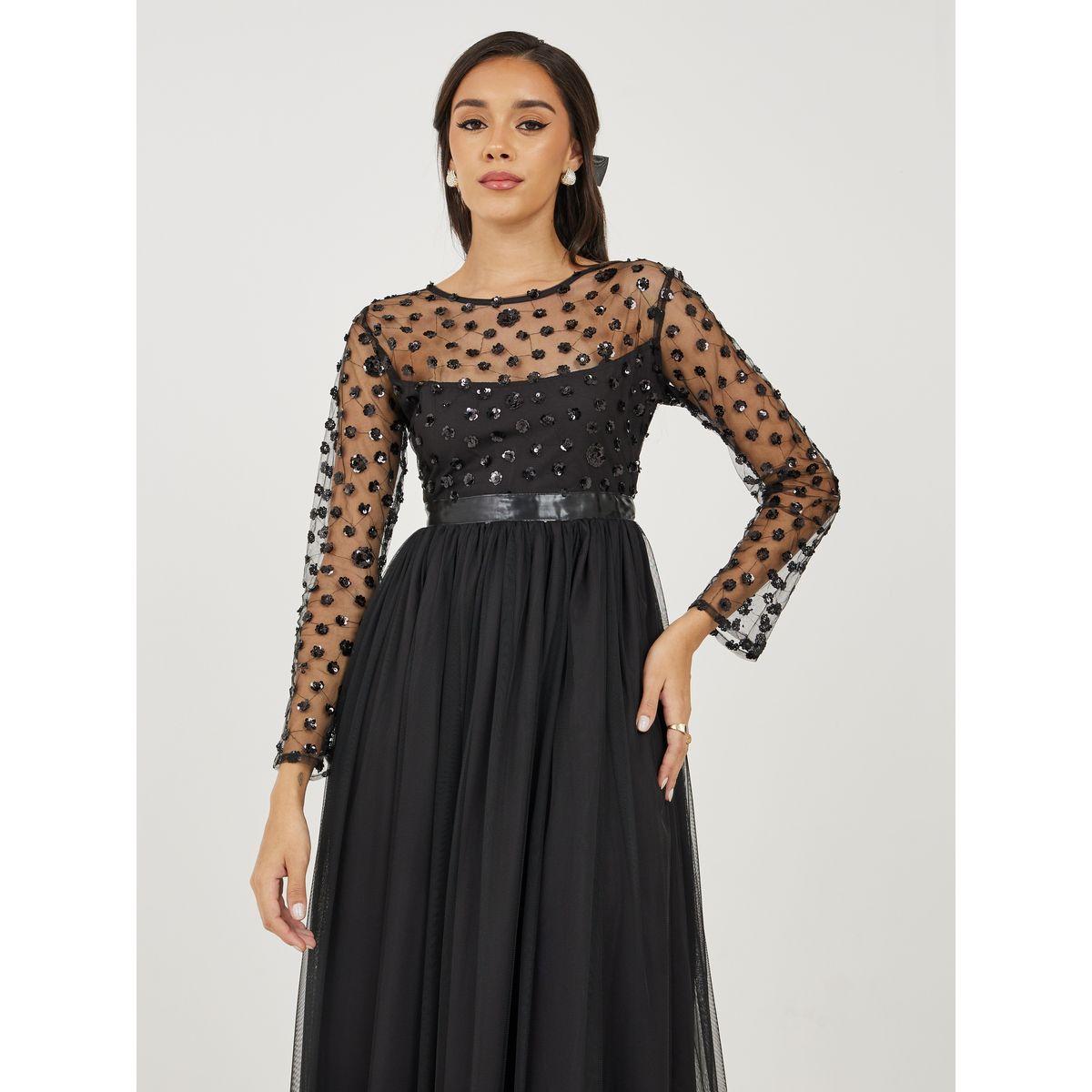 Styli Sequin Embellished Mesh Insert A-Line Maxi Dress-women-clothing-dresses-image-2