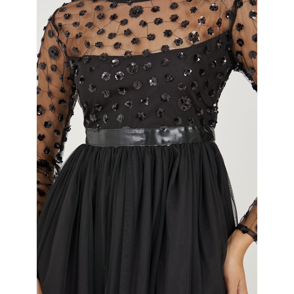 Styli Sequin Embellished Mesh Insert A-Line Maxi Dress-women-clothing-dresses-image-3