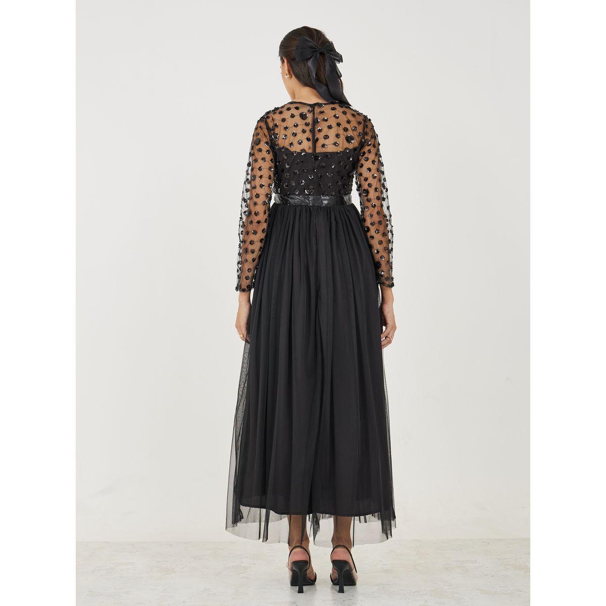 Styli Sequin Embellished Mesh Insert A-Line Maxi Dress-women-clothing-dresses-image-4